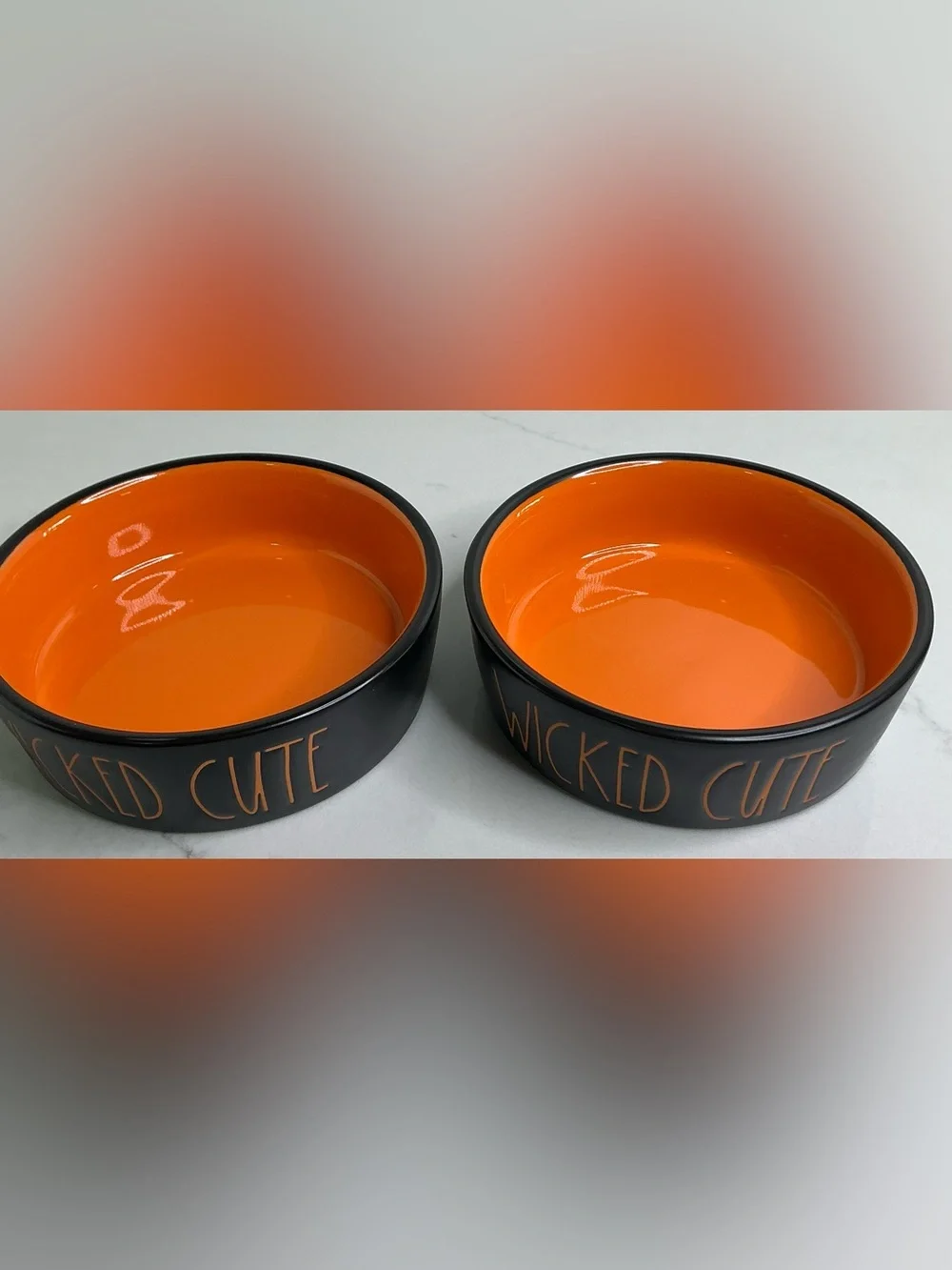 2 Rae Dunn Food Water Bowl Wicked Cute Dog Cat Small Ceramic Halloween Orange